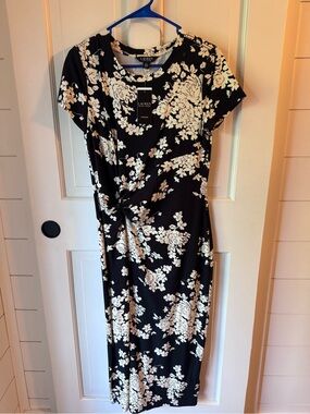 Ralph Lauren Black Midi Dress with Cream Floral Print